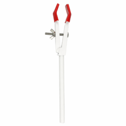 Flask Clamp, 2-Prong Single Adjust, Rubber-Tipped Jaws