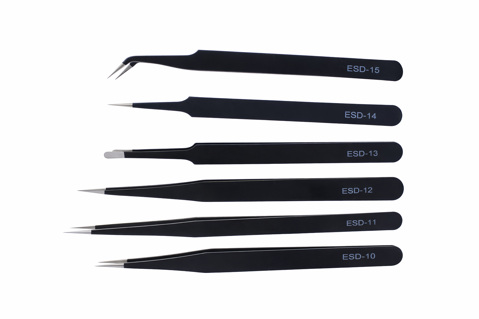 ESD Anti-Static Precision Tweezers Set, 6-Piece, Stainless Steel